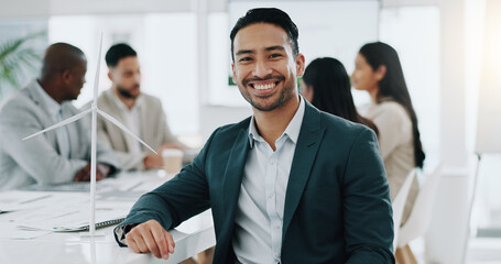 Portrait of businessman, smile in business office and confident project manager at engineering agency. Happy man, leader with pride and entrepreneur with positive mindset at renewable energy startup. © Clement C/peopleimages.com