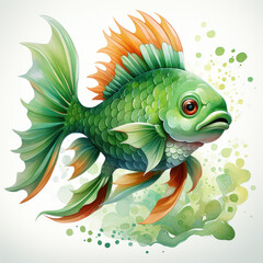 watercolor funny fish dragon full clipart, Generative Ai