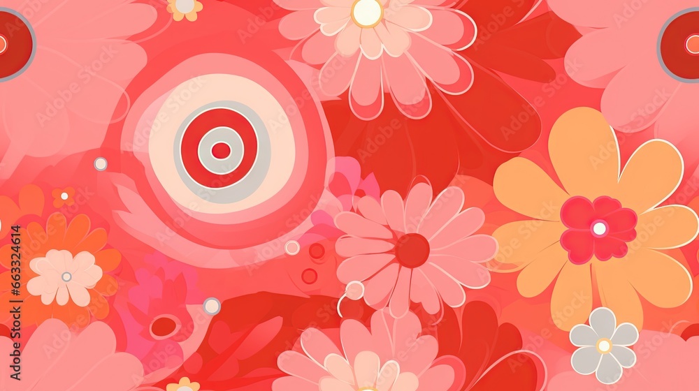 Aufkleber a bunch of flowers that are on a wallpaper pattern with circles and dots on it, all in different sha