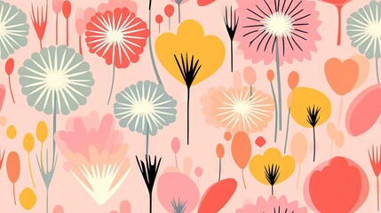  a pink background with a bunch of flowers and hearts on it.  generative ai