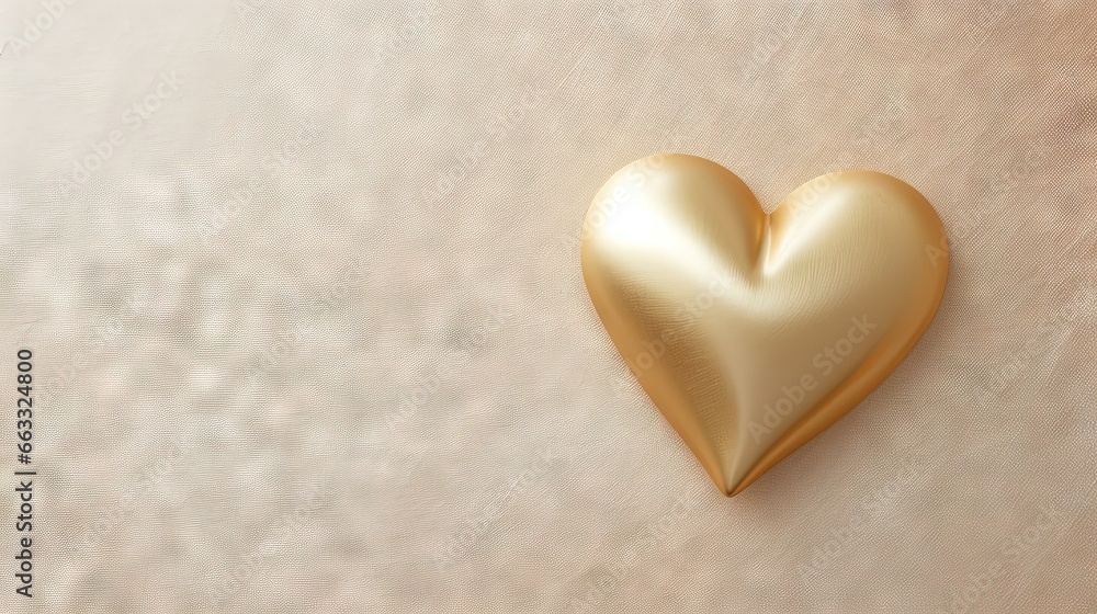 Poster a gold heart shaped object on a white surface with a soft background. generative ai