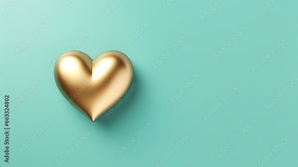 Poster  a gold heart shaped object on a blue background with a shadow.  generative ai