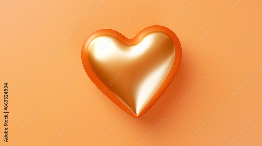 Poster a shiny heart shaped object on an orange background with a shadow. generative ai