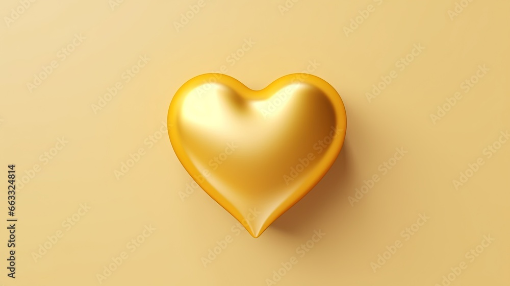 Poster a golden heart shaped object on a yellow background with a shadow. generative ai