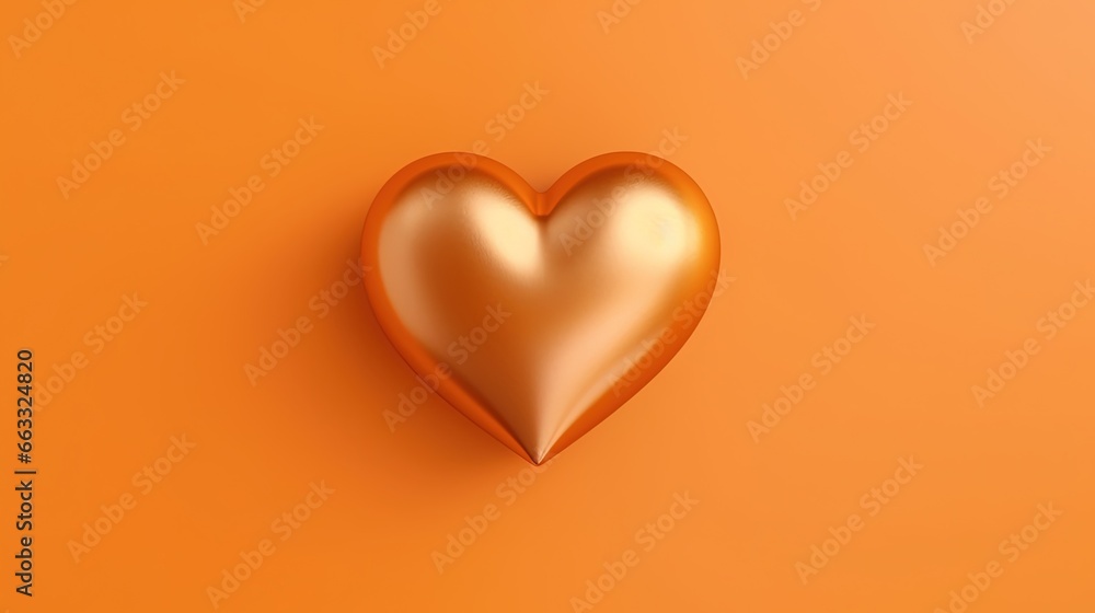 Poster a heart shaped object on an orange background with a shadow. generative ai