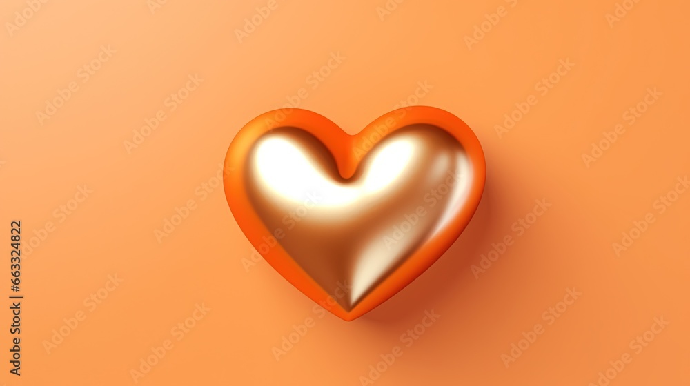 Poster a heart shaped object on an orange background with a shadow. generative ai