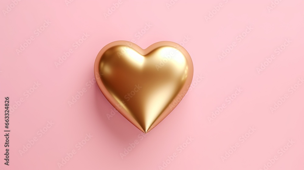 Aufkleber a gold heart shaped object on a pink background with a shadow. generative ai