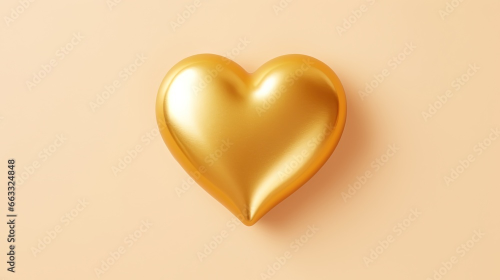 Poster a golden heart shaped object on a pink background with a shadow. generative ai