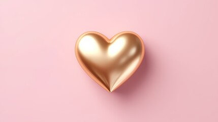  a gold heart shaped object on a pink background with a shadow.  generative ai