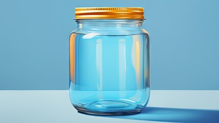  a blue glass jar with a yellow lid on a table.  generative ai