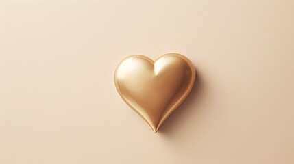  a gold heart shaped object on a beige background with a shadow.  generative ai