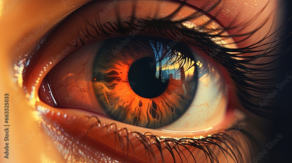 Aufkleber a close up of an eye with a tree in the background. generative ai