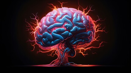  a computer generated image of a brain in red and blue.  generative ai