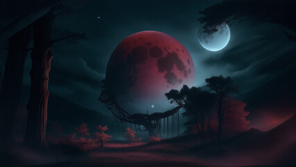 halloween night scene with moon