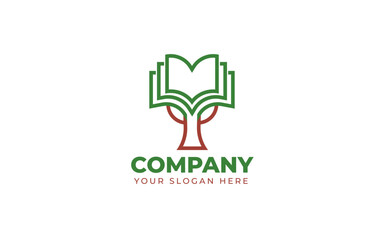 Education Logo Design Template. Concept For Tree Book. Vector Illustration
