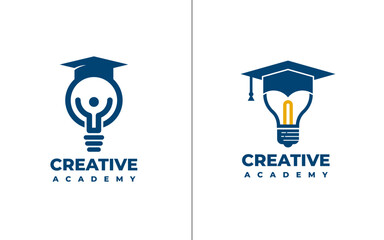 Education Logo Design Template. Concept For Bulb Light, Hat Or Cap Vector Illustration