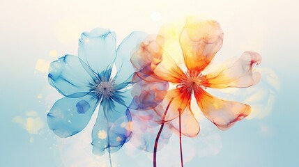  a group of flowers with a blue sky in the background.  generative ai