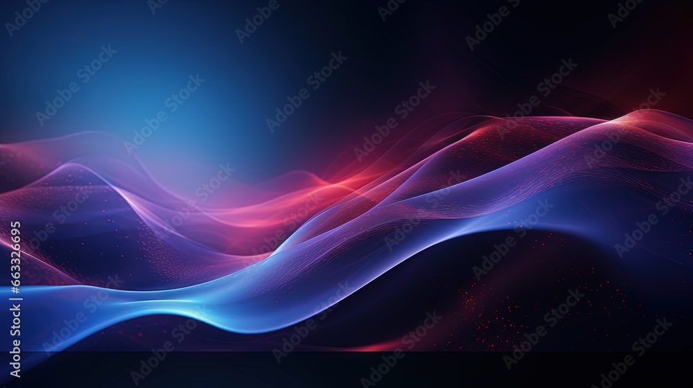 Poster a blue and red background with a wave of light in the middle. generative ai
