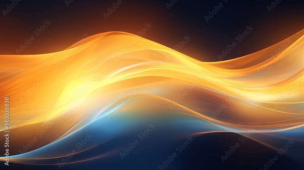Poster an abstract image of a wave of orange and blue on a black background. generative ai