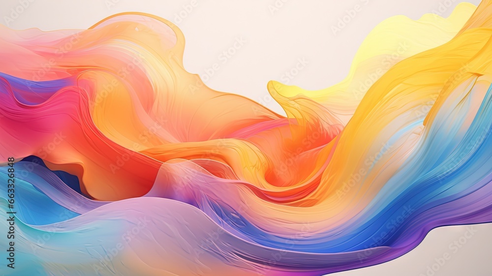 Poster an abstract painting of a multicolored wave of fluid paint. generative ai