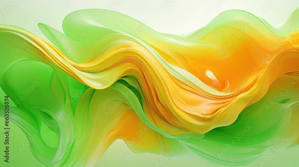 Aufkleber a green and yellow abstract background with wavy lines and curves. generative ai
