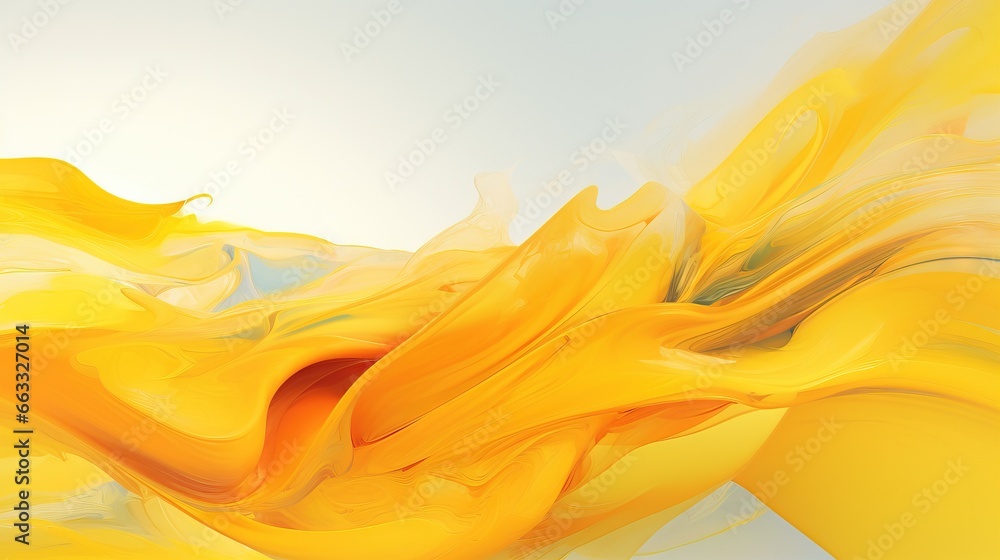 Poster a yellow and white background with a very large wave of fluid. generative ai