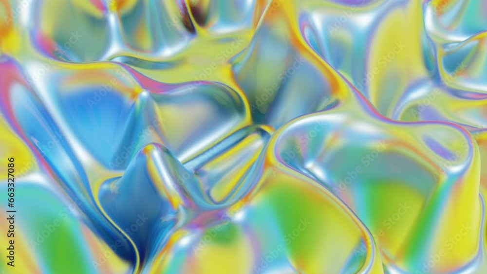 Aufkleber the iridescent glossy surface is deformed by waves. looping animated background. 3d render