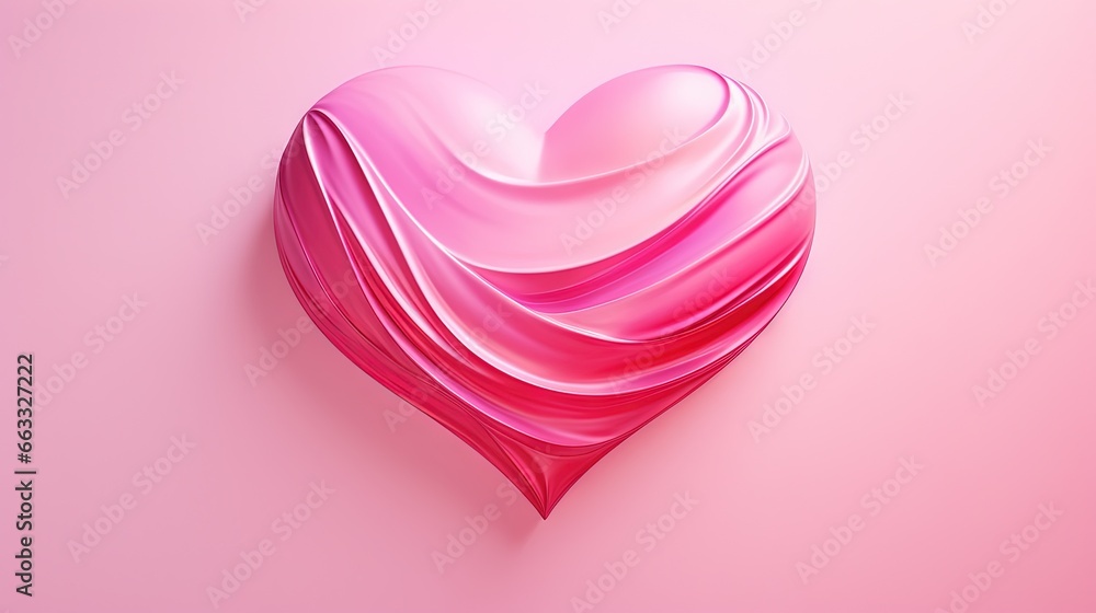 Poster a pink heart shaped object on a pink background with a shadow. generative ai
