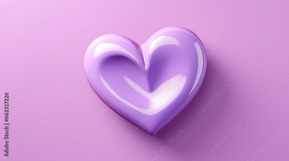 Poster a purple heart shaped object on a pink background with a shadow. generative ai