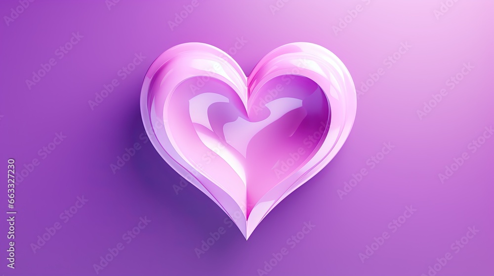 Poster a pink heart shaped object on a purple background with a shadow. generative ai