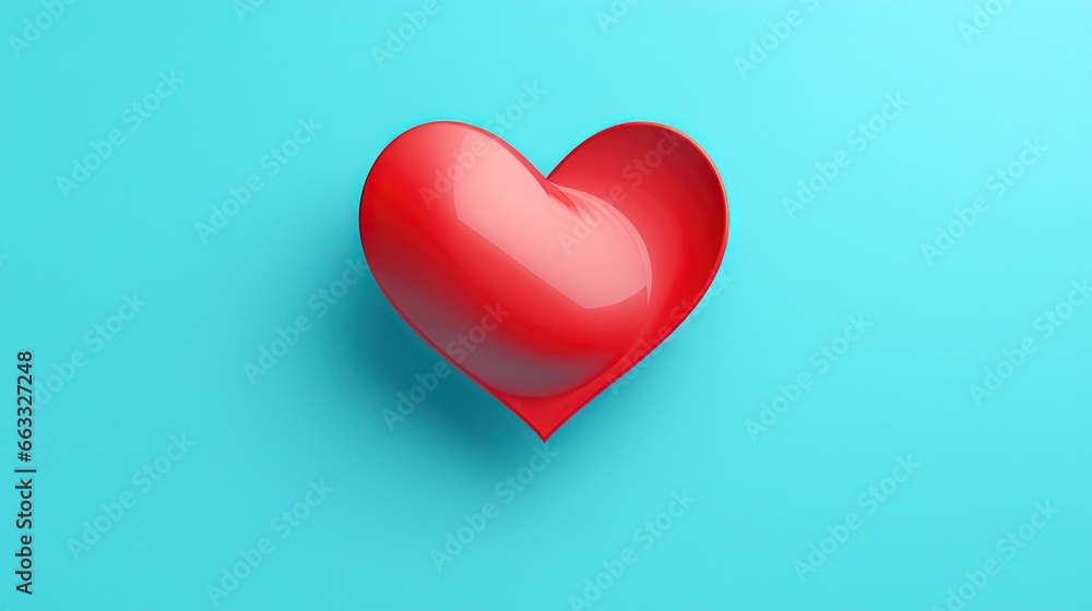Poster a red heart shaped object on a blue background with a shadow. generative ai