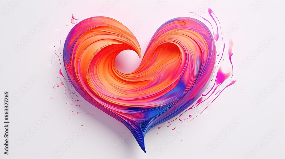 Poster a colorful heart shaped object on a white surface with a white background. generative ai