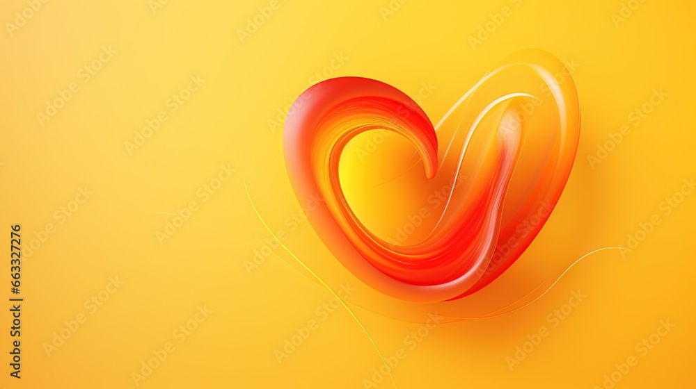 Poster  a red heart shaped object on a yellow background with lines.  generative ai
