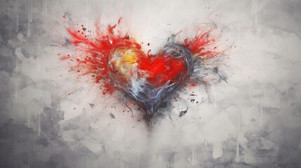  a painting of a heart with red and blue paint splatters.  generative ai