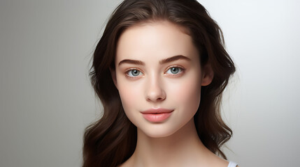 Fototapeta premium Beauty portrait of young woman with clean fresh skin. Girl looking at camera.