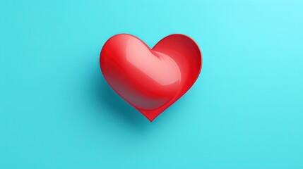  a red heart shaped object on a blue background with a shadow.  generative ai