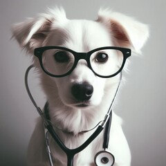 Dog vet with glasses and stethoscope, Veterinarian Dog ,Pet Doctor, veterinarian service - Generative Ai.