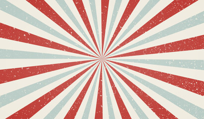 Sun ray circus. Sun rays retro background. Radial vintage burst. Soft light stripe. Sunburst pattern. Beams line. Striped aging effect texture. Old poster. Starburst strips. Vector illustration © Omeris