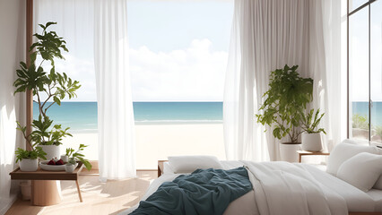 Bedroom sea and beach view for artwork home or hotel.