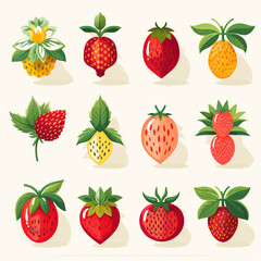 Strawberry icon set in flat style. Vector illustration on white background.