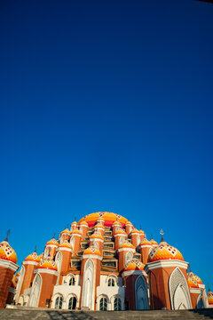 Masjid 99 Kubah Makassar Close-up photo (99 Domes Mosque). a beautiful Mosque with unique architecture, located in famous destination, Losari Beach, Makassar, Indonesia