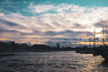 sunset over the city Marseille