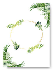 Social media watercolor greenery floral wedding invitation card template set