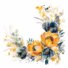 Beautiful vector watercolor floral wreath with hand drawn flowers and leaves