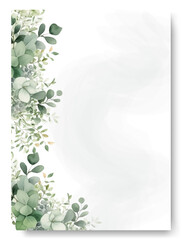 Watercolor green eucalyptus wedding invitation card template set