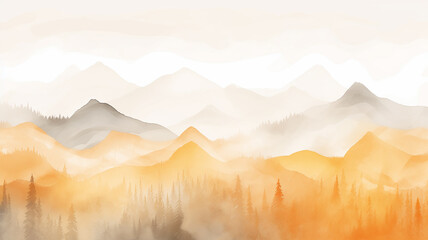 Fototapeta premium illustration autumn in the mountains blurred abstract watercolor background in white light and yellow, golden tones of Indian summer