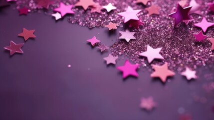 A dark purple background filled with pink and purple stars of different sizes