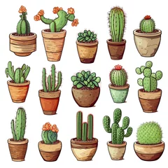 Deurstickers Cactus in pot The Cactus set on white background. Clipart illustrations.