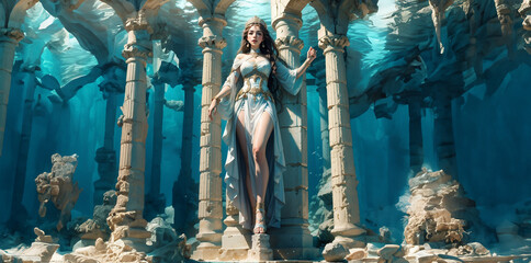 Beautiful girl living in the underwater world. Sexy girl in underwater fantasy world. Fairy tale. Fantasy.