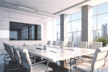 Fototapeta na wymiar Empty office, no people in meeting room. Generative AI